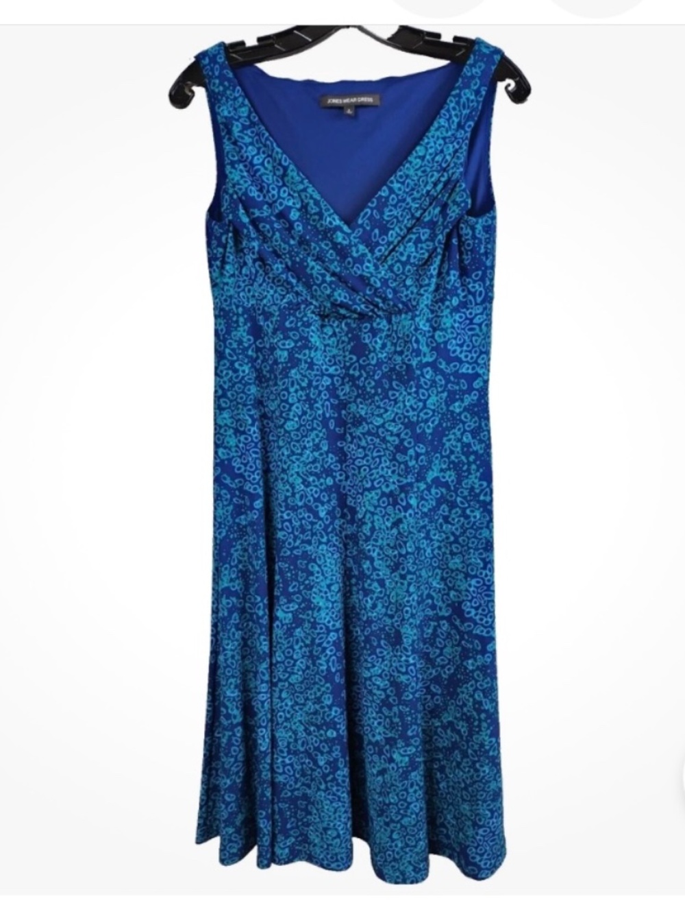 Beautiful Jones Ware  A-Line Dress Size 10 Blue Floral Surplice Sleeveless